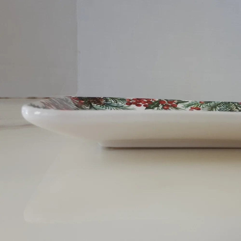 Pier 1 Imports Ironstone Holly Berries Christmas Rectangle Serving Tray Platter